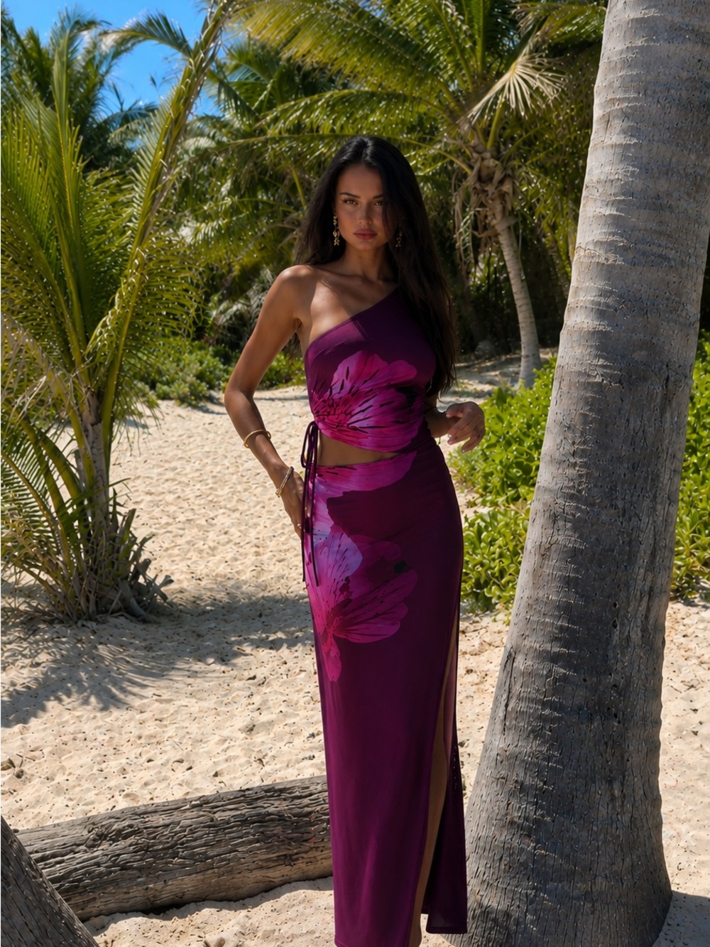 White Fox Boutique One Shoulder Floral Cutout Maxi Dress | Vacation Resort Dress